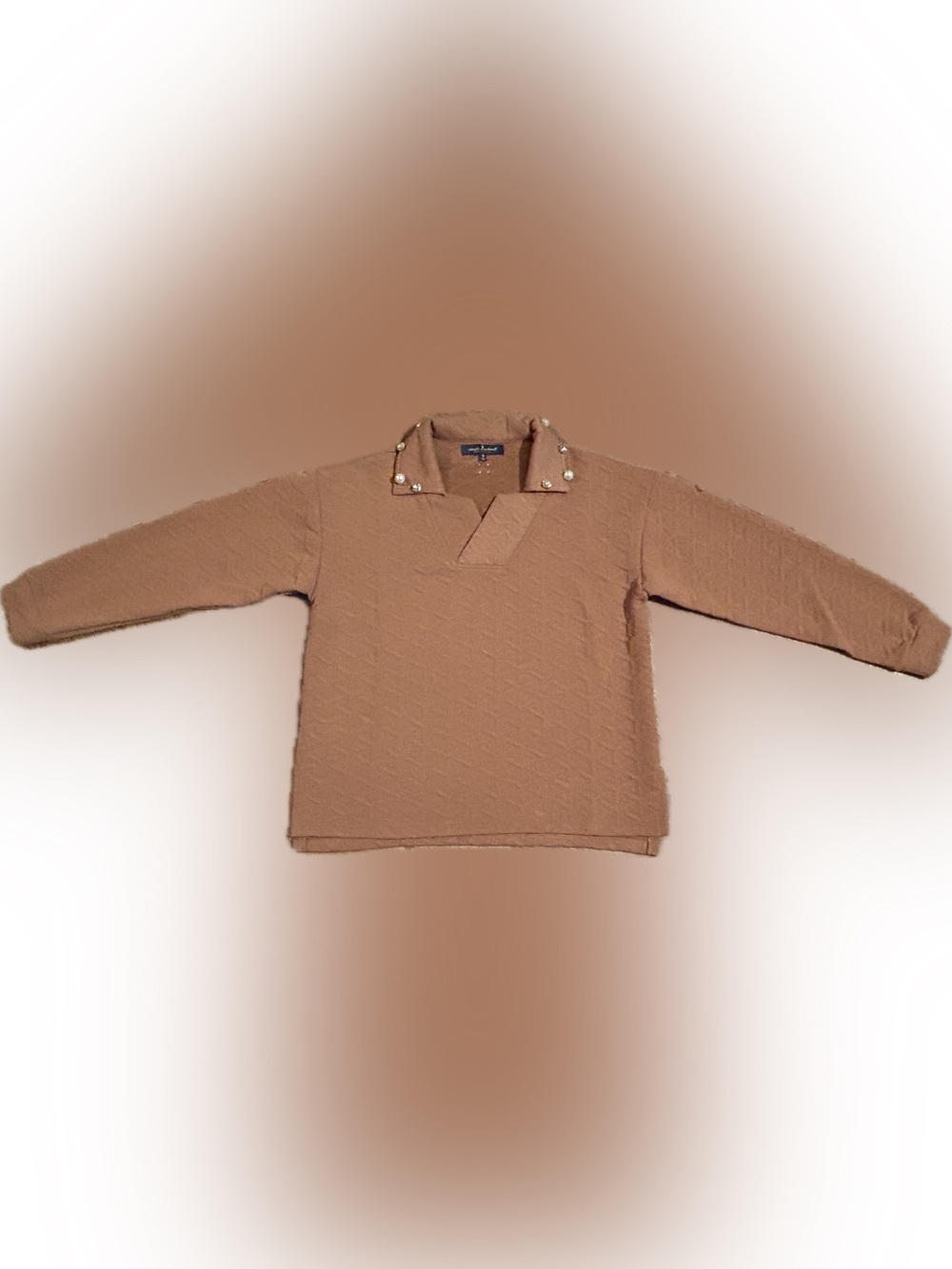 Simply Southern Small Quilted V-Neck With Rhinestone & Pearls - Brown / Tan